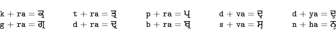 \begin{multicols}{5}
{\tt k} + {\tt ra} $=$\  ...